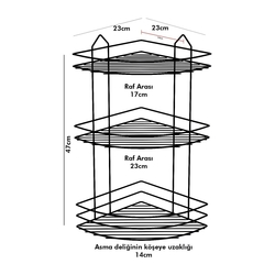 Banyo Aksesuar Seti 3'lü SİYAH , Ömür Boyu Paslanmaz Köşelik Duş Rafı Şampuanlık SİYAH EK-03 - 2