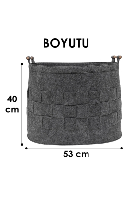 Çok Amaçlı Organizer, Keçe Felted Örgülü Kırlı Çamaşır Sepeti, Oyuncak Sepeti Gri 105383 - KASA 290 - 3