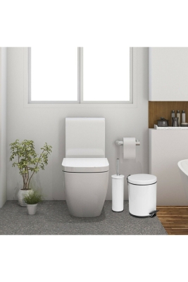 Beyaz 5 LİTRE 2'Li Banyo Seti Pedallı Çöp Kovası Wc Klozet Tuvalet Fırça Seti - 7