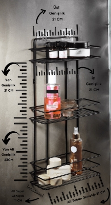 Ömür Boyu Paslanmaz Yapışkanlı Düz Banyo Düzenleyici Şampuanlık Duş Rafı Siyah TŞ-03 - 2