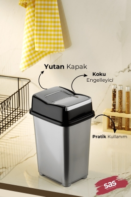 Pratik Kapak Banyo Mutfak Girdap Çöp Kovası Gri 5 Litre - 3