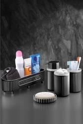  - SAS Banyo Takımı Diş Fırçalık Sıvı Sabunluk Katı Sabunluk Pamukluk 5 Lİ Set Siyah 3386