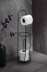  - Sas Haus Ömür Boyu Paslanmaz Ayaklı Wc Kağıtlı Yedek Kağıt Hazneli Tuvalet Kağıtlığı Yuvarlak Siyah