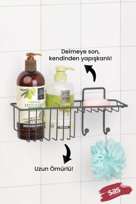 Sas Haus Banyo Düzenleyici Şampuanlık Duş Rafı Siyah AŞ-01 - 3