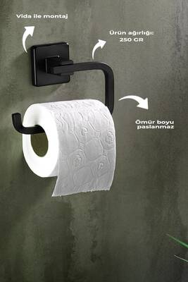 SAS Ömür Boyu Paslanmaz Tuvalet Wc Kağıtlığı Siyah D-004