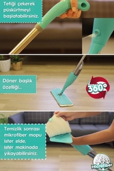 SAS Su Hazneli Microfiber Bezli 360 Derece Dönebilen Su Püskürtmeli Sprey Paspas Mop - 3