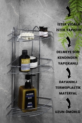 SAS Yapışkanlı Banyo Köşeliği Düzenleyici Şampuanlık Duş Rafı Krom EK-03 - 2