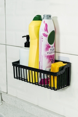 Yapışkanlı Banyo Rafı Banyo Düzenleyici Duş Rafı Organizer Şampuanlık Siyah - 3