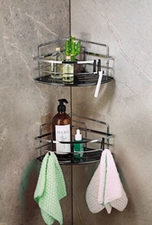 Sas Haus - Yapışkanlı Ömür Boyu Paslanmaz Kristal Ayarlanabilir Raf Banyo Düzenleyici Şampuanlık 2 ADET LK-01 