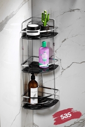 Sas Haus - Yapışkanlı Ömür Boyu Paslanmaz Kristal Ayarlanabilir Raf Banyo Düzenleyici Şampuanlık LK-03 KS